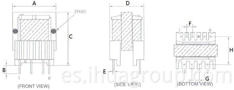 EE 10 11 13 15 19 25 28 49 55 Serie Voltaje de alta frecuencia Transformador de potencia de bombilla eléctrica para inversor solar